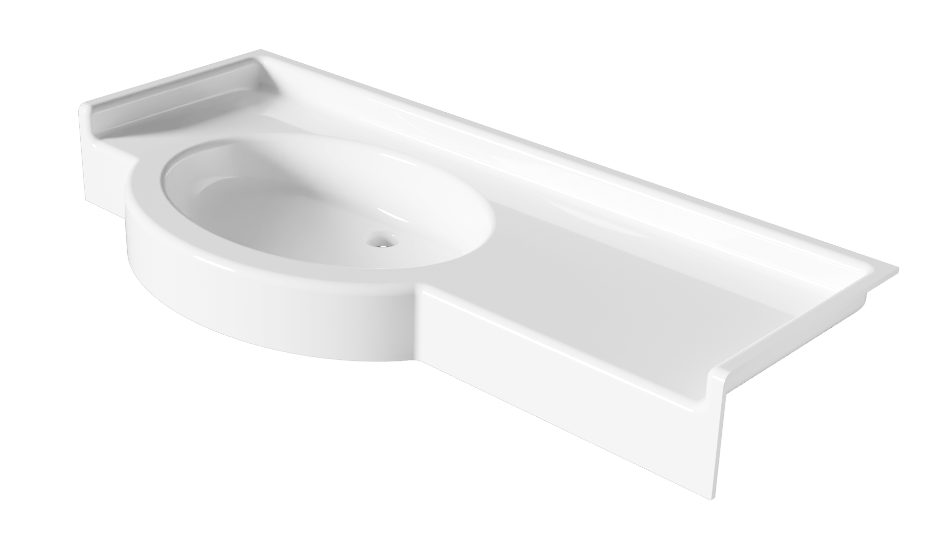 Plan vasque PMR en niche avec débord et vasque à droite, existe avec vasque à gauche PLECHATEL 2