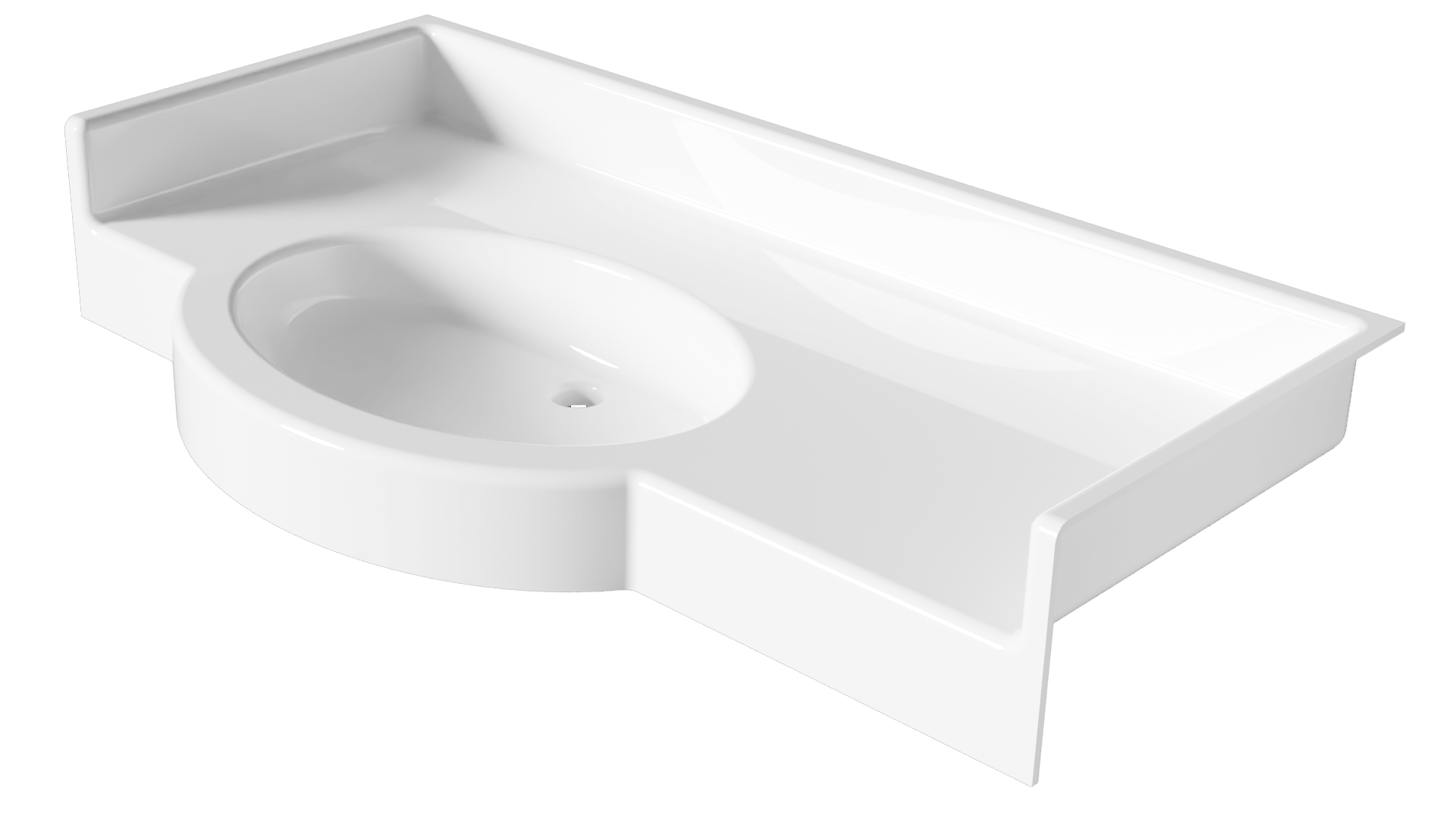 Plan vasque PMR en niche avec débord et vasque à droite, existe avec vasque à gauche et centrée PLECHATEL 7